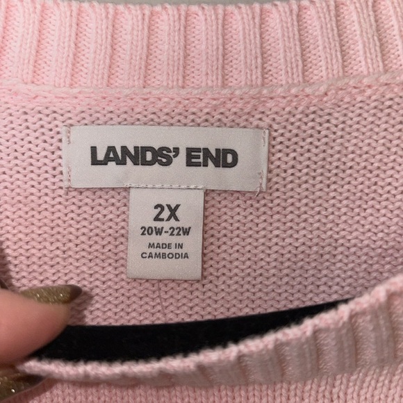 NWT Lands’ End Drifter Cotton Sweater Seasalt Pink Dijon Stripe Plus 2X 20W-22W - Picture 3 of 6